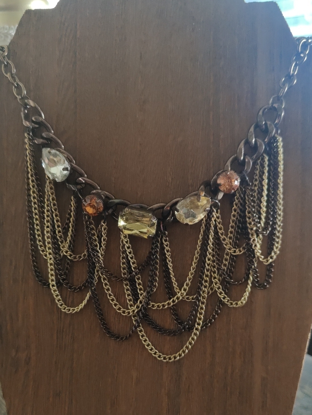 Statement Multi-Chain Necklace with Amber and Clear Stones